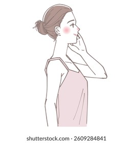 Illustration of a woman with her hand on her cheek in profile
