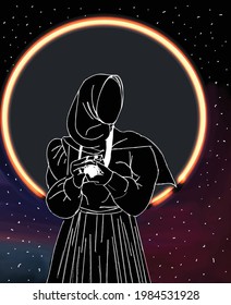 illustration of a woman in a hijab posing holding a camera, ideal for a photography enthusiast logo