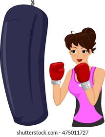 Illustration of a Woman Hitting a Punching Bag