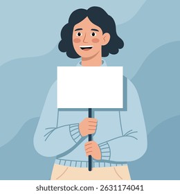 Illustration of Woman Holding a Blank Sign A Versatile Illustration for Protests, Events, and More