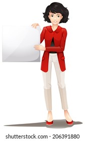 Illustration of a woman holding a blank signage on a white background