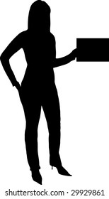 illustration of a woman holding a card