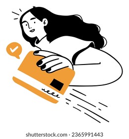 an illustration of a woman holding a credit card