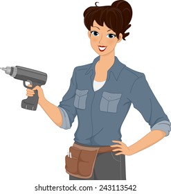 Illustration of a Woman Holding an Electric Drill