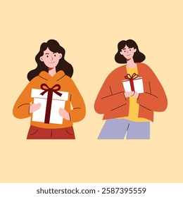 illustration of woman holding gift box