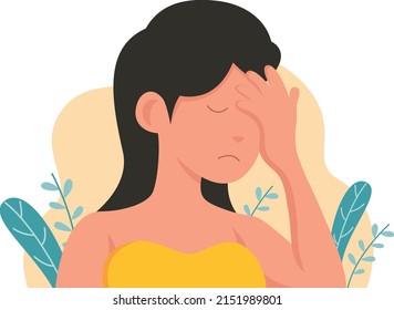 illustration of a woman holding her forehead because she is dizzy