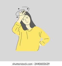 illustration of a woman holding her head because she is dizzy