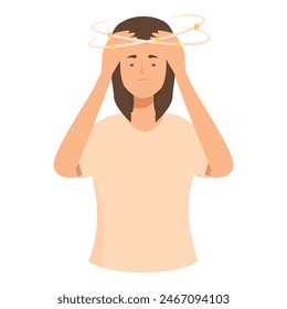 Illustration of a woman holding her head with stars indicating dizziness or vertigo