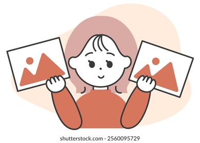 Illustration of a woman holding an image in both hands and choosing