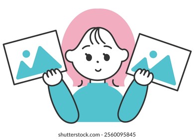 Illustration of a woman holding an image in both hands and choosing