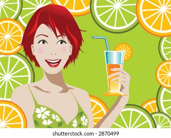 illustration of a woman holding orange juice