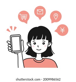 Illustration einer Frau, die ein Smartphone hält