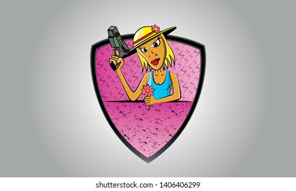 Illustration Of A Woman Holding A Stun Gun And A Flower