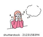 An illustration of a woman imagining.I'm happy, longing, good deal, delusion, happiness, ideal, lucky, planning.