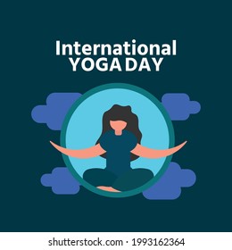 illustration of woman for International Yoga Day and blue background