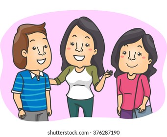 Illustration of a Woman Introducing Her Friend to Other People