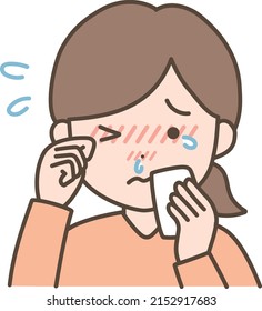 Illustration Of A Woman With Itchy Eyes And Runny Nose