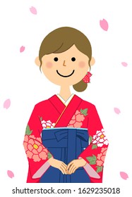 It is an illustration of a woman in a japanese skirt for formal wear.