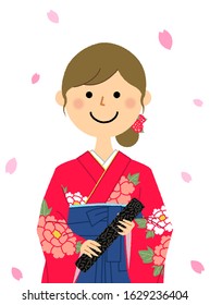 It is an illustration of a woman in a japanese skirt for formal wear.