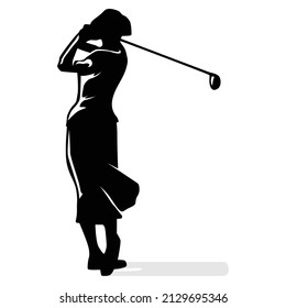 Illustration of a woman logo icon playing golf