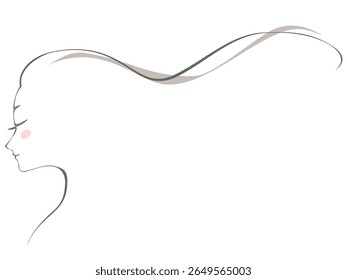 Illustration of a woman with long hair blowing in the wind. Profile of a healthy young woman. 
