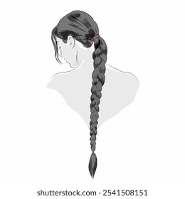 illustration of a woman with long hair with a ponytail pattern seen from behind