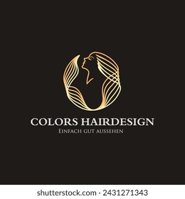 illustration of woman long hairstyle icon, woman logo on black background	