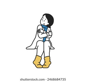 An illustration of a woman looking cold.