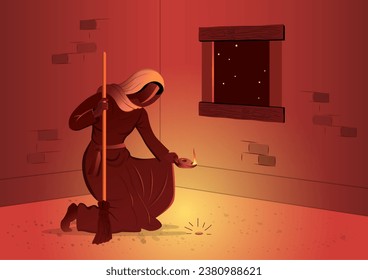 An Illustration of a woman looking for a lost coin. The Parable of the lost coin. Bible stories svg