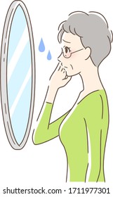 Illustration of a woman looking at the mirror with an uneasy expression