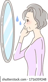 Illustration of a woman looking at the mirror with an uneasy expression
