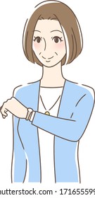 Illustration of a woman looking at a watch