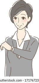 Illustration of a woman looking at a watch