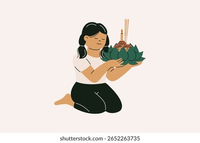 Illustration of Woman with Loy Krathong Festival