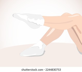illustration. A woman makes a mask on the feet against dryness, cracked skin on the heels and against fatigue with a spa salon.