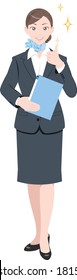 Illustration of a woman making the "GOOD!" hand sign, surprised woman on the phone, woman in a suit, white background