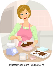 Illustration of a Woman Making Homemade Chocolates
