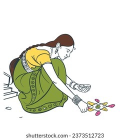 illustration of woman making rangoli for Indian festival 