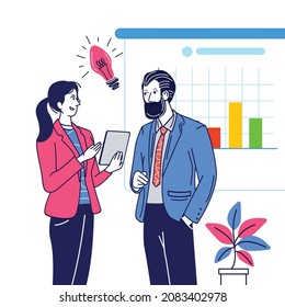 Illustration of a woman and a man discussing business