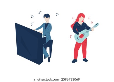 Illustration of Woman and Man Playing Music Perfomance