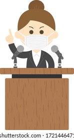 Illustration of a woman with a mask speaking.