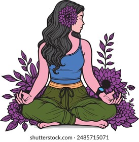 illustration of a woman meditative pose 