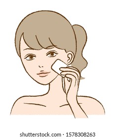 Illustration of woman moisturizing with cotton