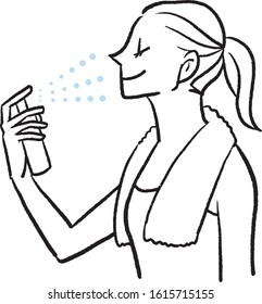 Illustration of a woman moisturizing with a spray