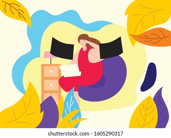 illustration of woman monitoring work at home
