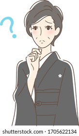 Illustration of a woman in mourning who feels anxiety, doubts, and worries