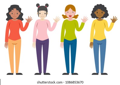 Illustration of woman of multiple races. Diverse people.