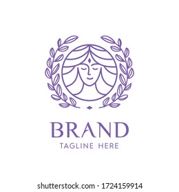 illustration of woman and nature in a line style logo premium vector