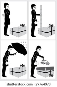 illustration with woman near box