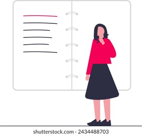 illustration of a woman with a notebook background. Vector illustration